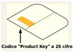Codice Product Key all'interno della confezione su un'etichetta nella parte sinistra della custodia