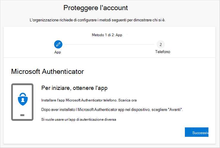 Procedura guidata Mantieni sicuro l'account, con la Authenticator di download dell'app