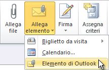 Comando Allega elemento di Outlook nella barra multifunzione