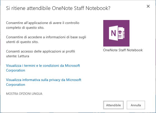 Si considera attendibile l'app Creazione di blocchi appunti di OneNote per la classe?