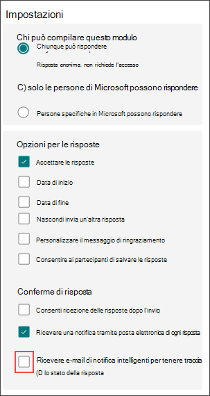 Impostazioni dei moduli per i promemoria intelligenti