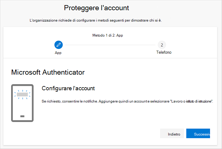 Procedura guidata Mantieni sicuro l'account, con l'autenticatore Configurare la pagina dell'account