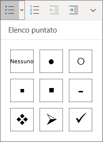 Pulsante Elenco puntato selezionato sulla barra multifunzione del menu Home di OneNote per Windows 10.