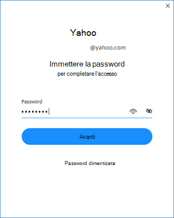 Schermata due della configurazione di Yahoo Outlook - immettere la password