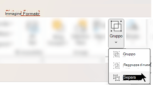Il comando Separa si trova nella scheda Formato immagine della barra multifunzione di PowerPoint.