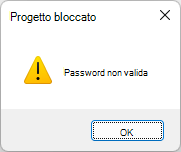 Screenshot dell'errore "Password non valida"