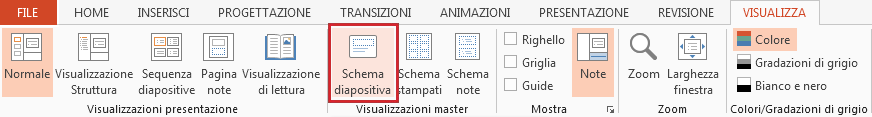 Opzione Schema diapositiva nella scheda Visualizza.