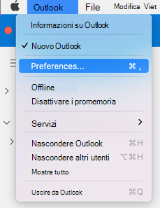 Preferenze di Outlook per Mac