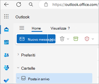 Screenshot che mostra Outlook sul web home page