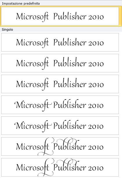 Set stilistici di Publisher 2010 per le caratteristiche tipografiche avanzate nei caratteri OpenType