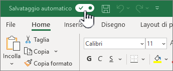 Opzione Salvataggio automatico in Excel