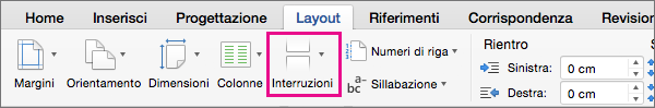 Fare clic su Interruzioni per selezionare un tipo di interruzione di pagina da inserire alla posizione corrente del cursore.