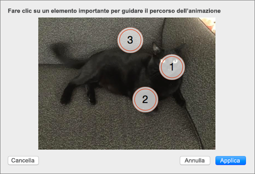 Foto in cui sono selezionati diversi punti numerati di interesse da usare in uno sfondo animato in PowerPoint.