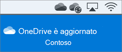 Screenshot di OneDrive nella barra dei menu in un Mac dopo il completamento della procedura guidata Benvenuto in OneDrive