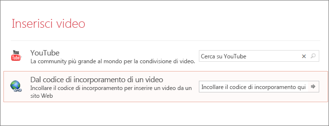 Mostra l'opzione Incorpora video in PowerPoint