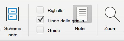 Screenshot della casella di controllo Griglia nella scheda Visualizza in Microsoft PowerPoint.