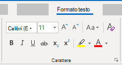 Gruppo Formato carattere testo di Outlook per Windows