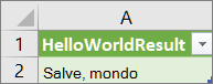 Risultati di HelloWorld in un foglio di lavoro