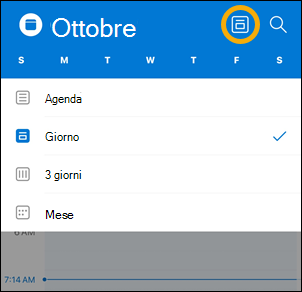 Opzioni del pulsante Visualizzazione Calendario di iOS