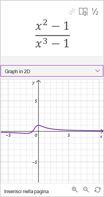 screenshot del grafico generato dall'assistente equazione per l'equazione x al quadrato - 1 su x fino al terzo meno 1