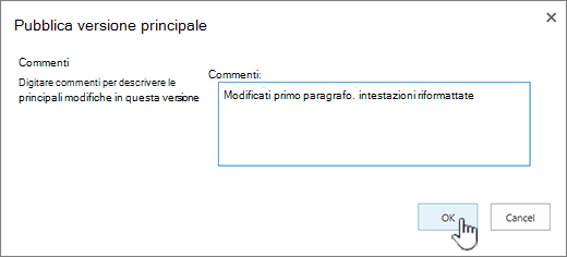 Compilare un commento e fare clic su OK