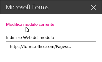 Modificare il modulo corrente nel riquadro della web part Microsoft Forms per un modulo esistente.