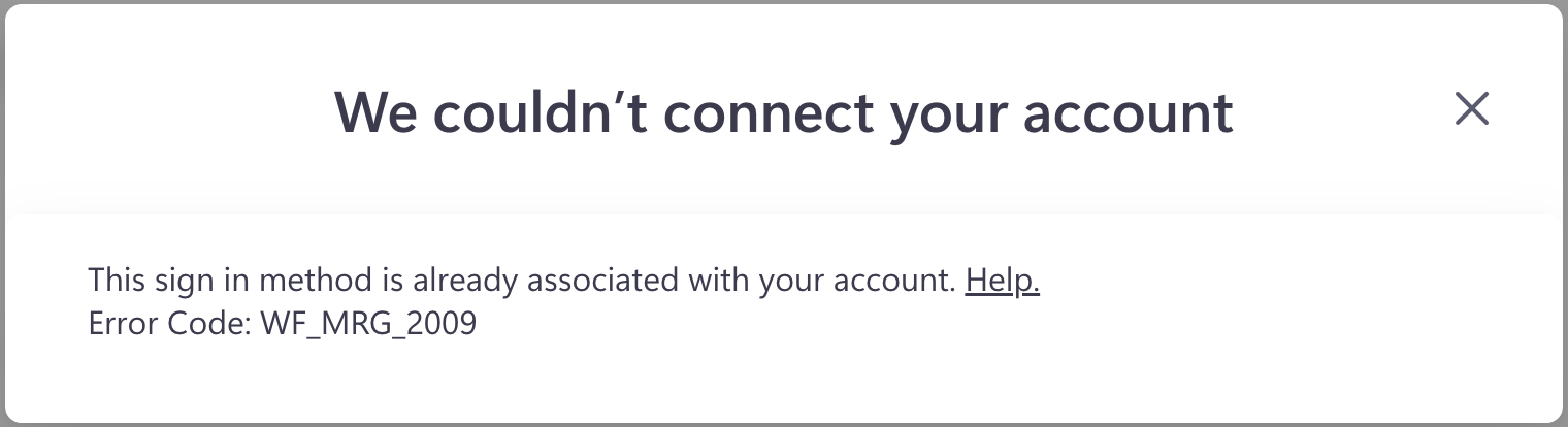 Immagine di un messaggio di errore che indica che non è stato possibile connettere l'account.