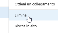 Voce di menu Elimina nel menu dei puntini di sospensione