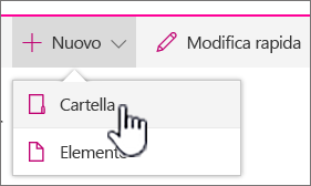 Menu a discesa + Nuovo con Cartella evidenziata