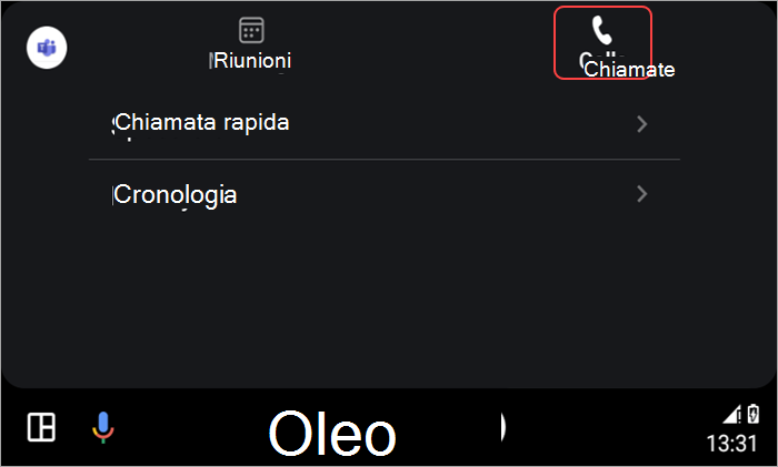 Screenshot che mostra le opzioni per effettuare chiamate con Android Auto