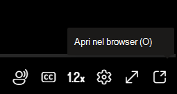 Un menu visualizza un'opzione per aprire un video in un nuovo browser.