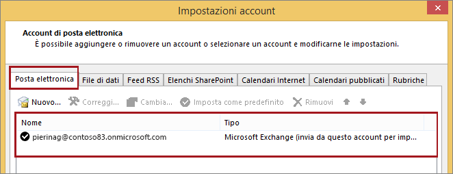 Tipo di account in Outlook