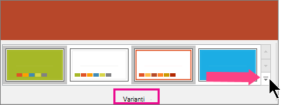 Nel gruppo Varianti della scheda Progettazione, fare clic sulla freccia in giù nell'angolo in basso a destra per espandere la raccolta e visualizzare il menu Caratteri.