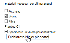 Domanda del sondaggio con specificare un valore personalizzato