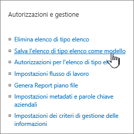 Sezione di gestione autorizzazioni nel menu Impostazioni