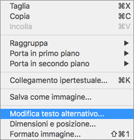 Opzione Modifica testo alternativo nel menu di scelta rapida in PowerPoint per Mac