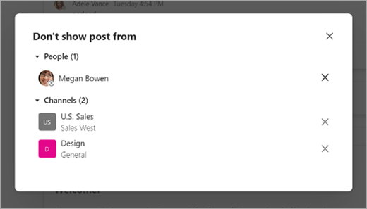 Screenshot che mostra come modificare i post che si vogliono visualizzare da persone o canali
