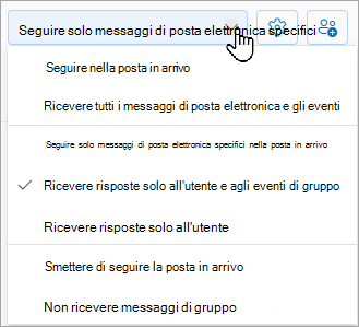 L'elenco a discesa mostrerà le opzioni seguenti: seguire nella posta in arrivo, seguire solo messaggi di posta elettronica specifici nella posta in arrivo o smettere di seguire la posta in arrivo.