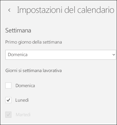 Impostazioni del calendario nell'app Calendario