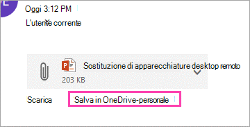 Collegamento per il download per il salvataggio di un allegato in OneDrive.