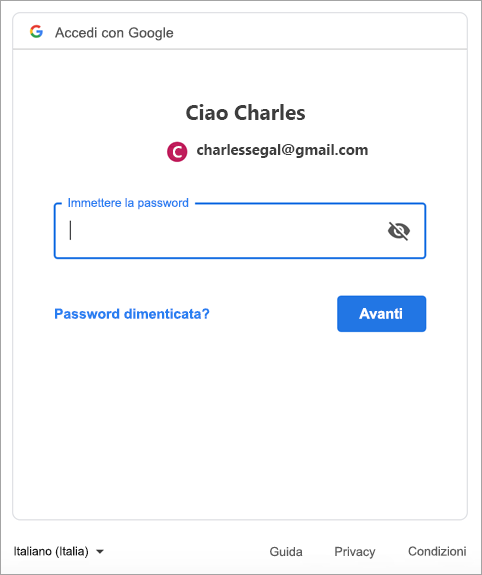 Immettere la password per l'account