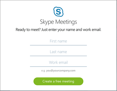 Pagina di registrazione di Riunioni Skype