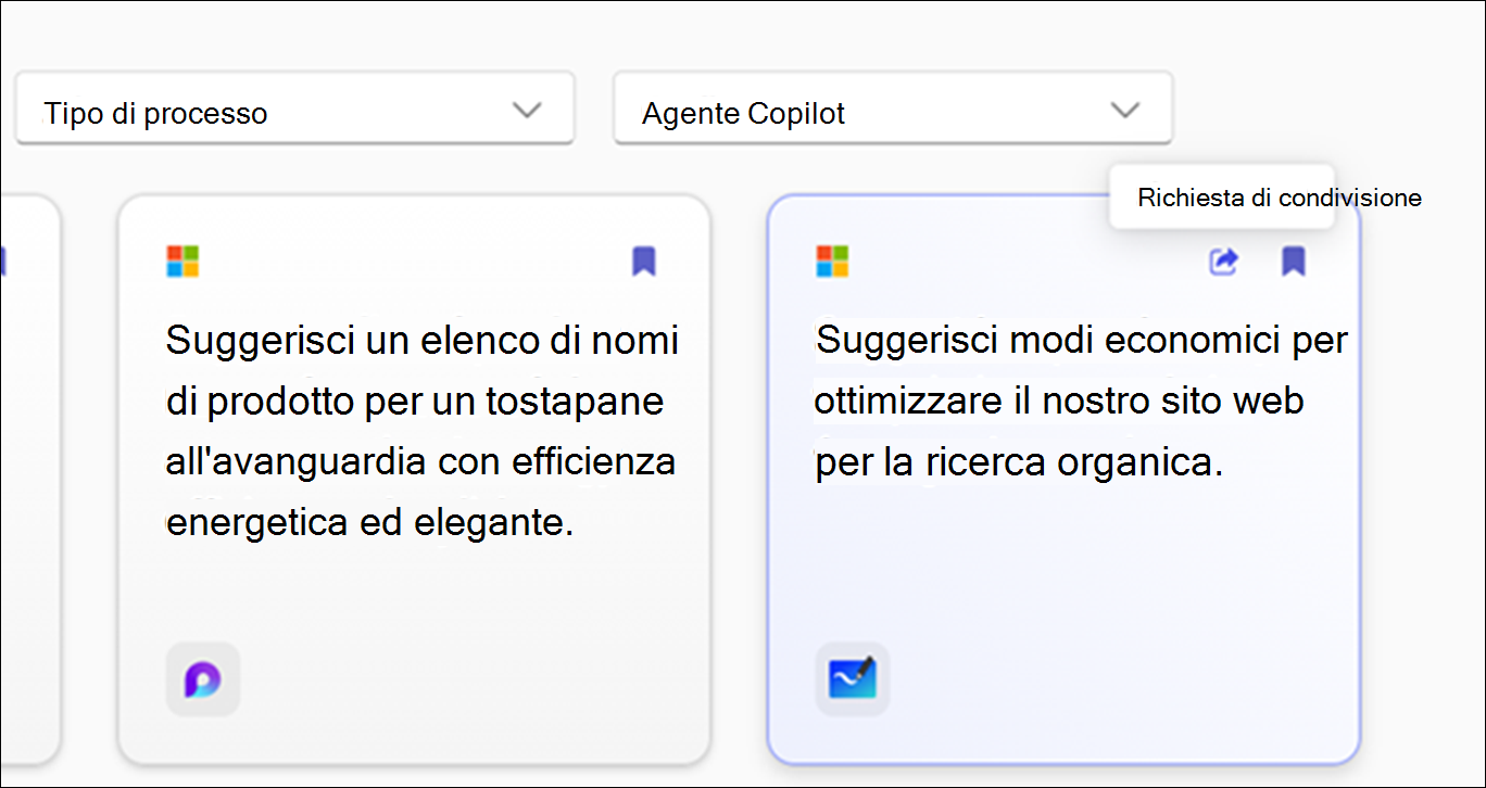 Richieste pagina da provare che mostra i messaggi disponibili con le opzioni di filtro, ad esempio App, attività e tipo di processo.