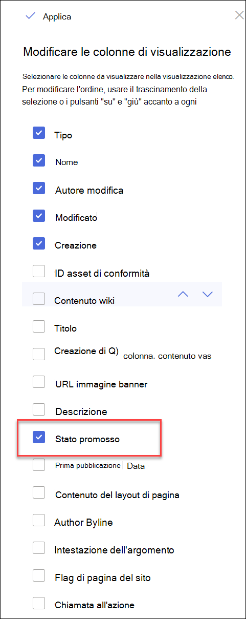 screenshot dello stato alzato di livello selezionato