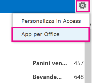 Comando App per Office nel menu Impostazioni