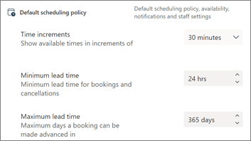Impostazioni di pianificazione predefinite in Bookings