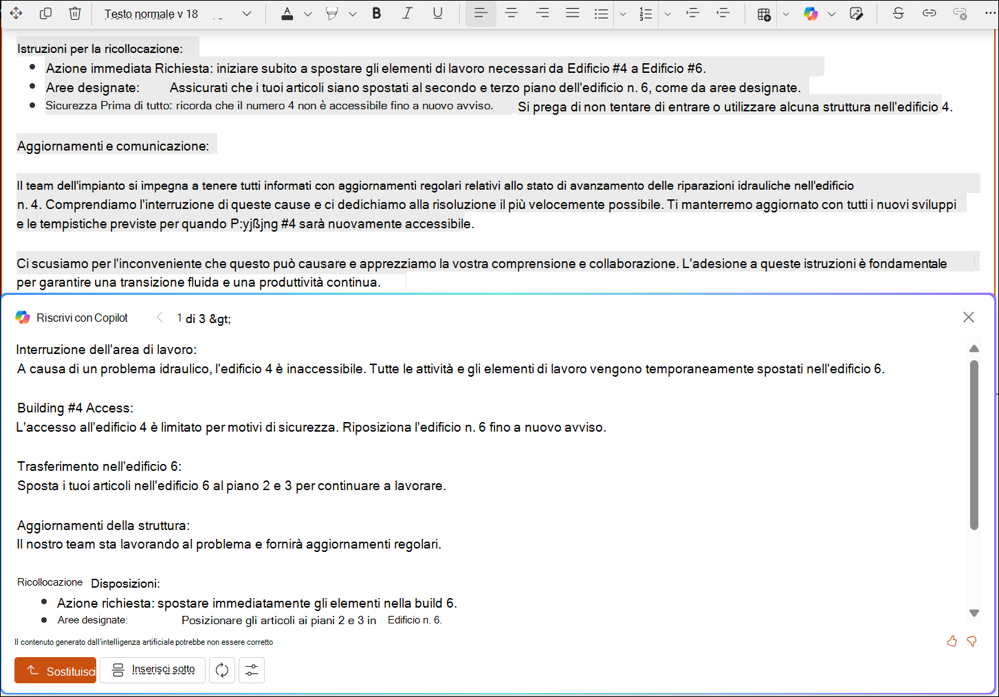 screenshot di un suggerimento di modifica di SharePoint per un testo lungo.