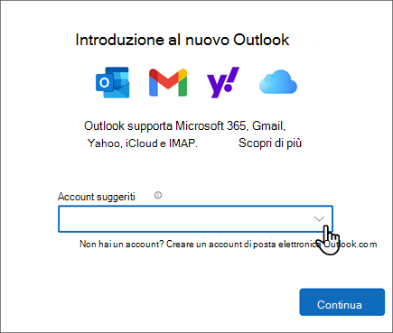 Screenshot della nuova schermata iniziale di Outlook