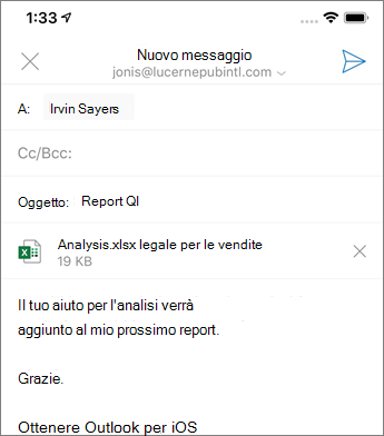 Creazione di un nuovo messaggio di posta elettronica in Outlook Mobile