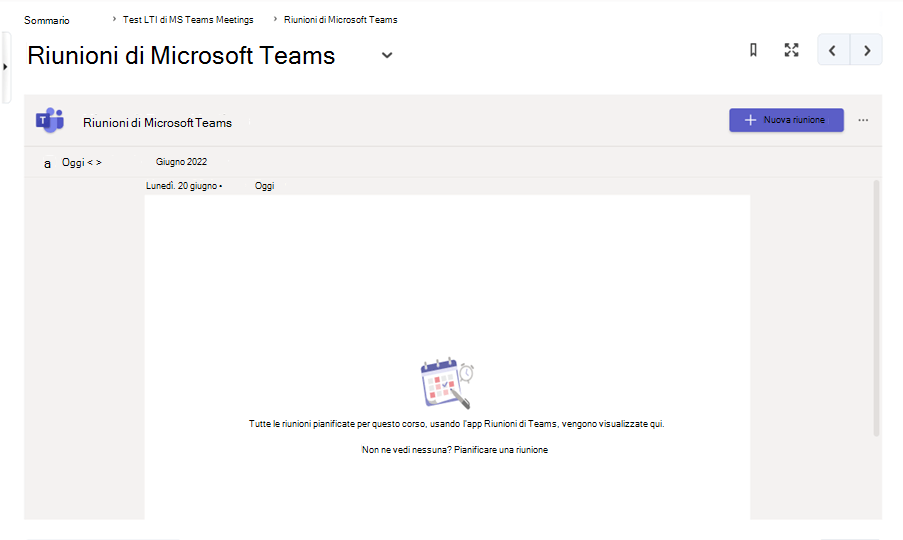 Screenshot del sistema LMS di Brightspace di D2L con l'apertura modale di Aggiungi attività che evidenzia l'aggiunta dell'attività Riunioni di Microsoft Teams.